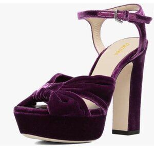 Pazzion Women Chunky Platform High Heeled Sandals Soft Velvet Ankle Strap Buckle